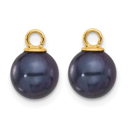 14K Yellow Gold 7-8mm Black and Freshwater Cultured Pearl Removable Dangle Hoop Earrings