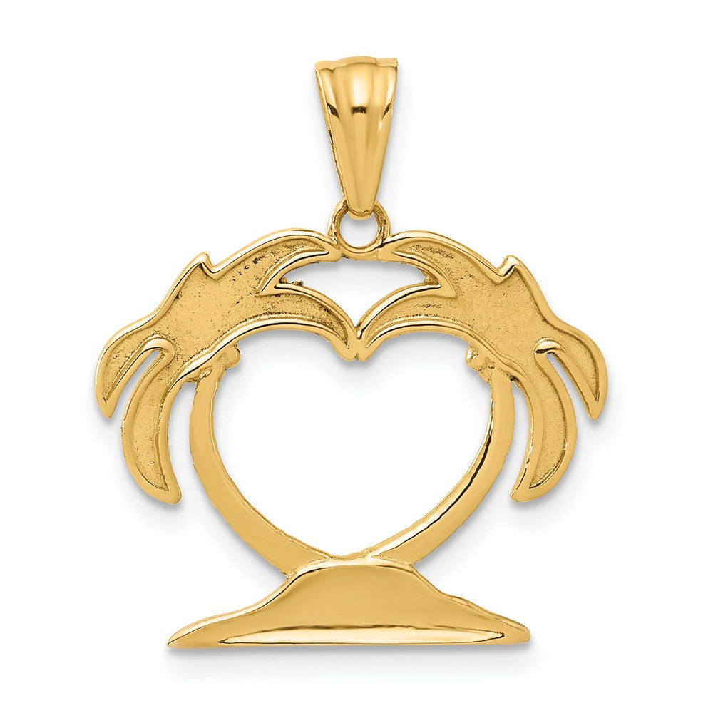 14K Yellow Gold with Rhodium Palm Tree Heart Pendant