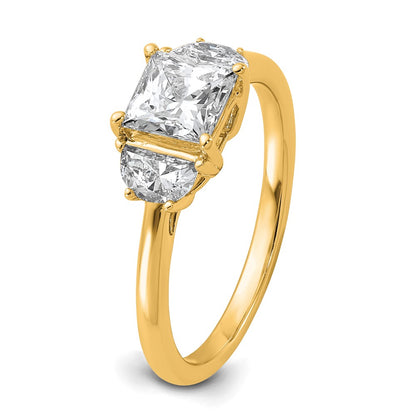 14K Yellow Gold 3/8 carat Lab Grown Diamond VS+ F+ Half Moon 1 carat Princess Center Semi Mount Three Stone Engagement Ring