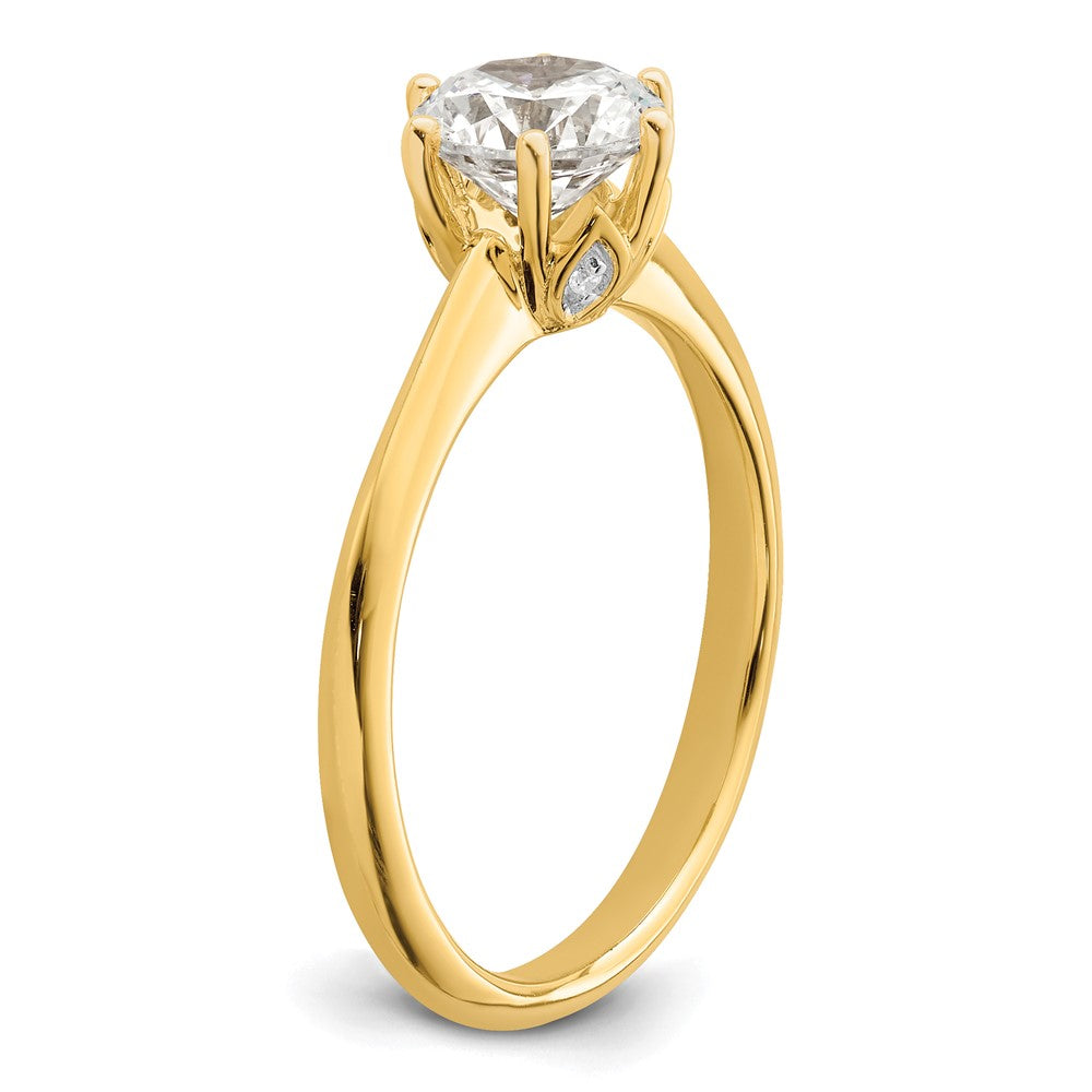 14K Yellow Gold (Holds 1 carat (6.50 mm) Round) 6-Prong with .02 carat Diamond Leaf Design Semi-Mount Engagement Ring