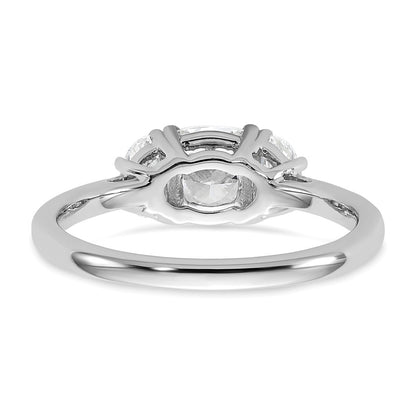 14K White Gold 1 3/8 carat Certified Lab Grown Diamond VS+ F+ Complete Cushion and Half Moon Three Stone Engagement Ring