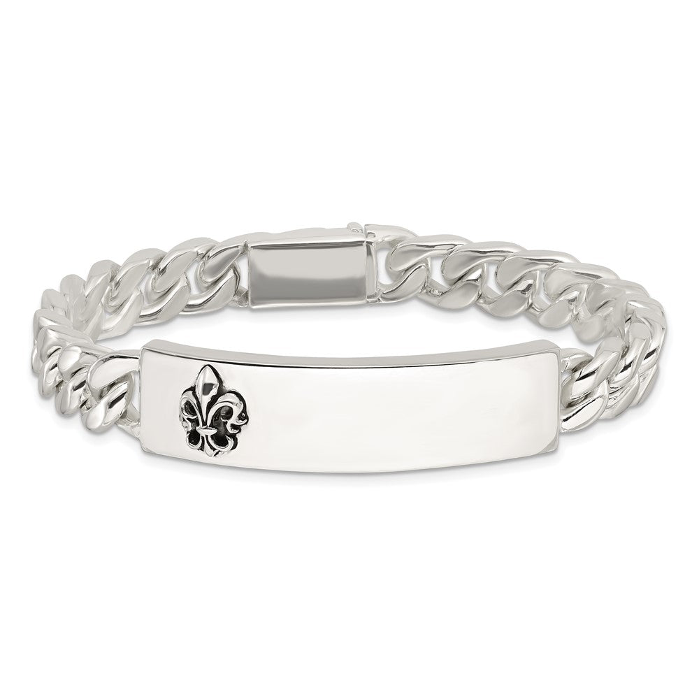Sterling Silver Antiqued Fleur-de-lis ID Men's Bracelet