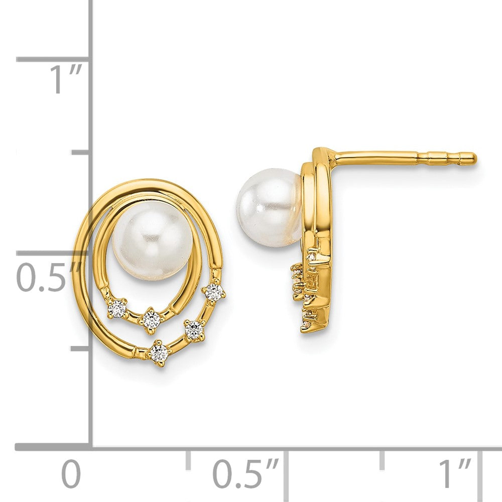 14K Yellow Gold Polished 1/20 carat Diamond and Freshwater Cultured Pearl Ovals Drop Post Earrings