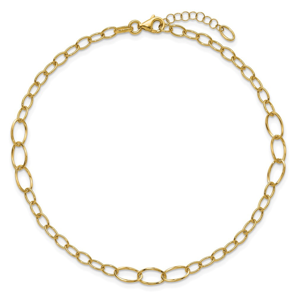 14K Yellow Gold Oval Link 9 Inch Plus 1 Inch Extender - Total 10 Inch Anklet