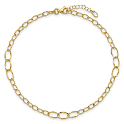 14K Yellow Gold Oval Link 9 Inch Plus 1 Inch Extender - Total 10 Inch Anklet