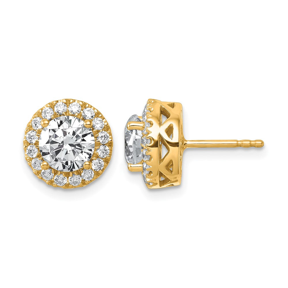 14K Yellow Gold 2 1/2 carat Certified Lab Grown Diamond VS/SI+ G+ Complete Round Halo Post Earrings