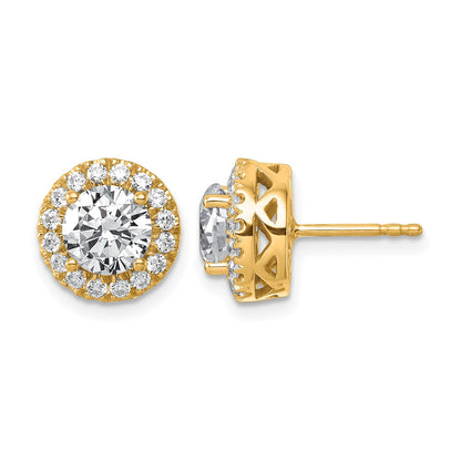 14K Yellow Gold 2 1/2 carat Certified Lab Grown Diamond VS/SI+ G+ Complete Round Halo Post Earrings