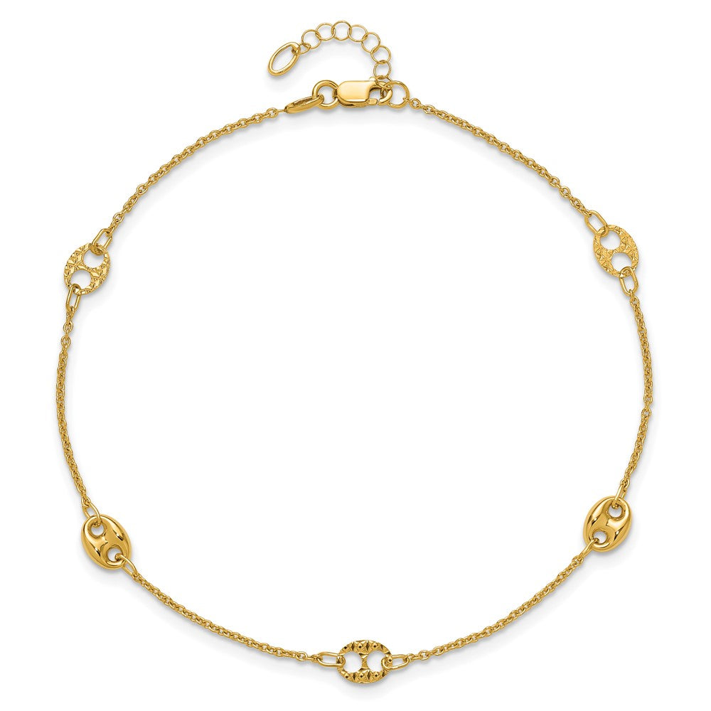 10K Yellow Gold Mariner Link 5-Station 10 Inch Plus 1 Inch Extender - Total 11 Inch Anklet