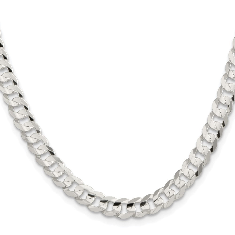 Sterling Silver Rhodium-plated 6.75mm Concave Beveled Curb 30 Inch Chain