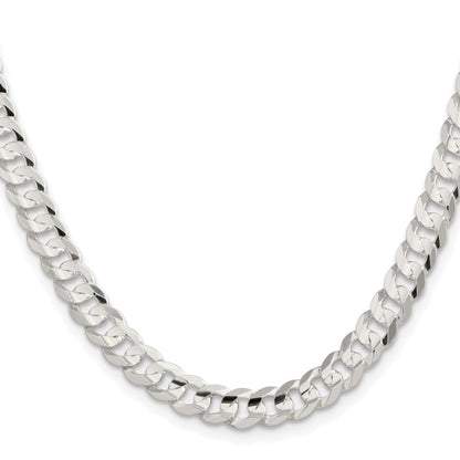 Sterling Silver Rhodium-plated 6.75mm Concave Beveled Curb 30 Inch Chain
