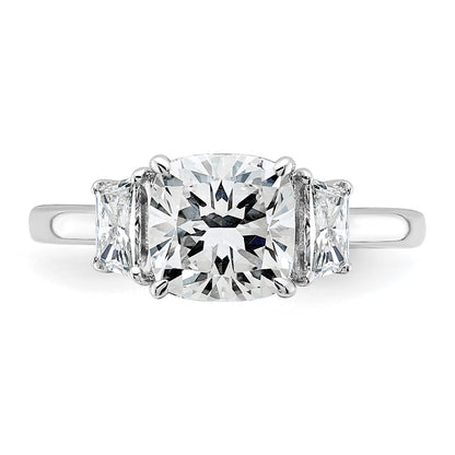 14K White Gold  1/2 carat Lab Grown Diamond VS+ F+ Half Moon 2 carat Cushion Center Semi Mount Three Stone Engagement Ring