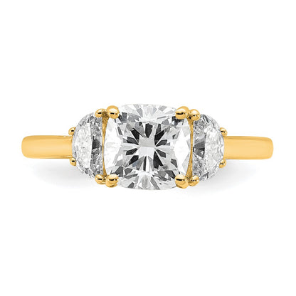 14K Yellow Gold 2 carat Certified Lab Grown Diamond VS+ F+ Complete Cushion and Half Moon Three Stone Engagement Ring