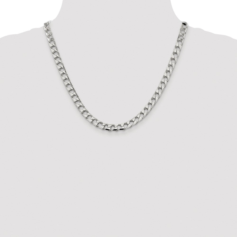Sterling Silver Rhodium-plated 7.2mm D/C Square Curb 20 Inch Chain
