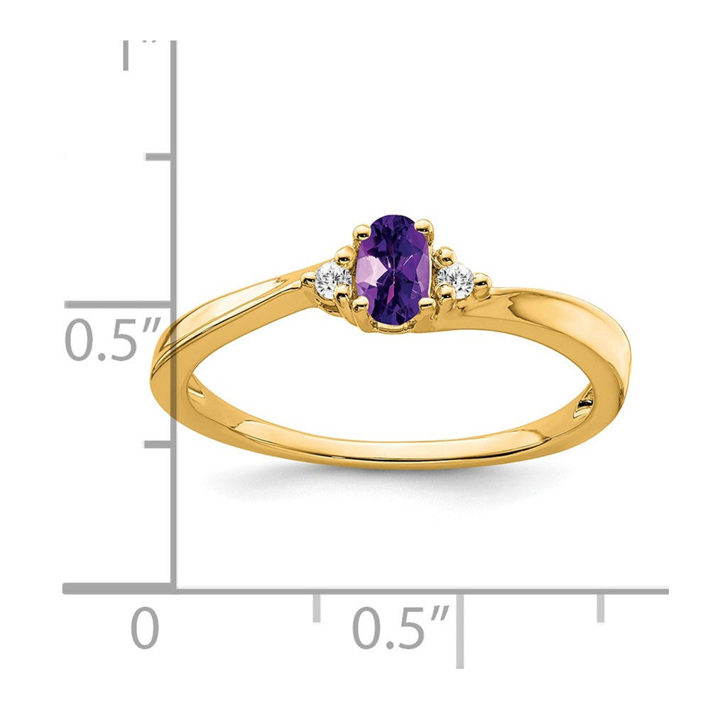 14K Yellow Gold 5x3 Oval February/Amethyst and Diamond Ring