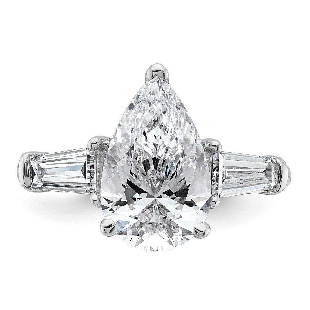 14K White Gold 3 3/4 carat Certified Lab Grown Diamond VS+ F+ Pear and Tapered Baguette Complete Engagement Ring