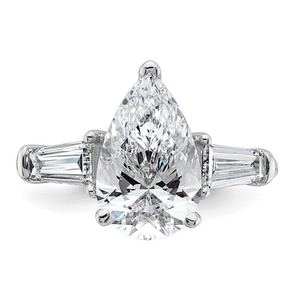 14K White Gold 3 3/4 carat Certified Lab Grown Diamond VS+ F+ Pear and Tapered Baguette Complete Engagement Ring