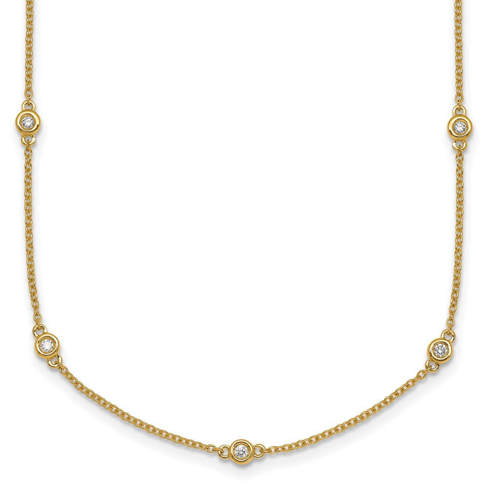 14K Yellow Gold Complete 1/5 carat Bezel-set Diamond and Cable Chain 13-Station 16 Inch Necklace
