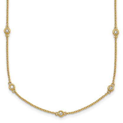 14K Yellow Gold Complete 1/5 carat Bezel-set Diamond and Cable Chain 13-Station 16 Inch Necklace