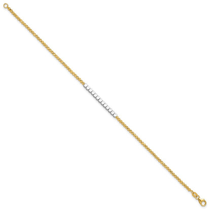 14K Two-Tone Gold Two-tone Diamond-cut Square and Round Beaded 7.5 Inch Bracelet