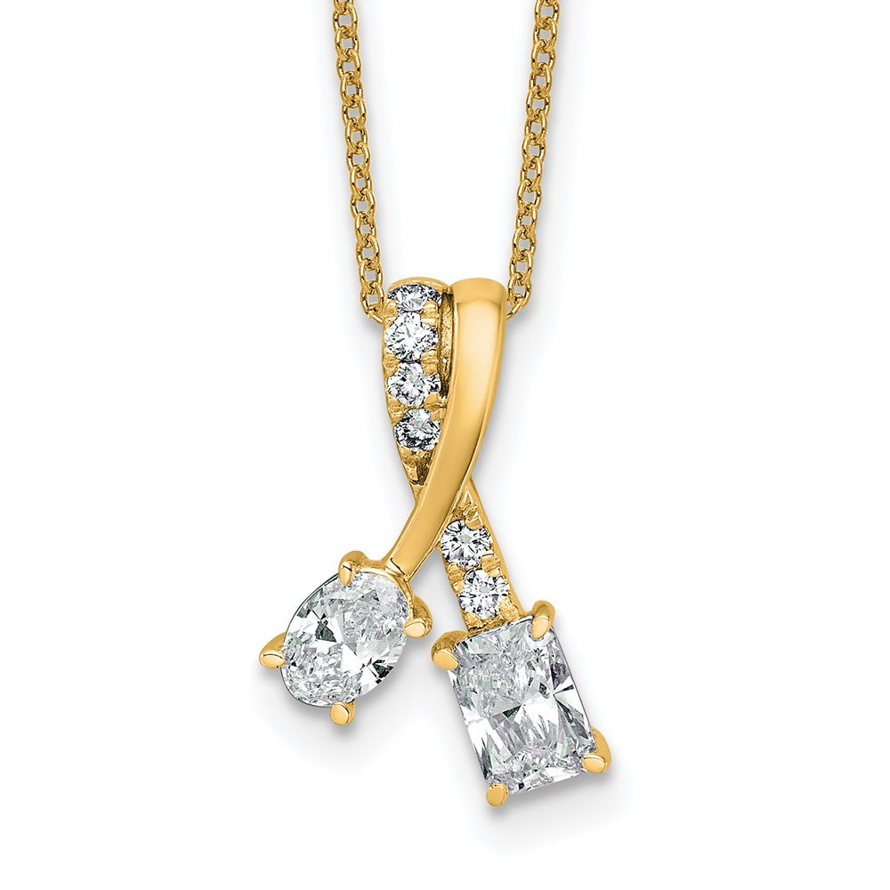 14K Yellow Gold 7/8 carat Lab Grown Diamond VS/SI+ G+ Oval and Radiant Complete 18 Inch Two Stone Pendant Necklace