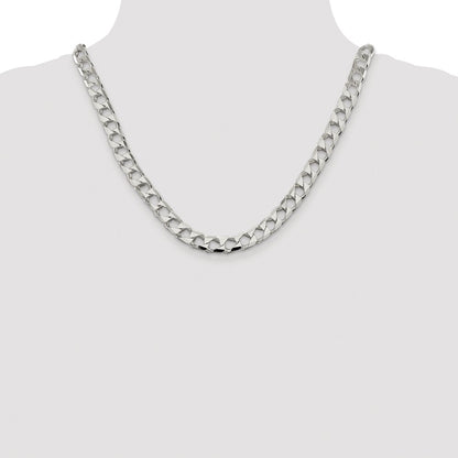 Sterling Silver Rhodium-plated 8.6mm D/C Square Curb 20 Inch Chain