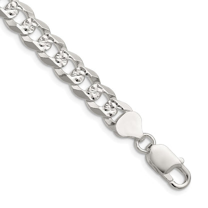Sterling Silver 8.25mm Flat D/C Pave Curb 24 Inch Chain