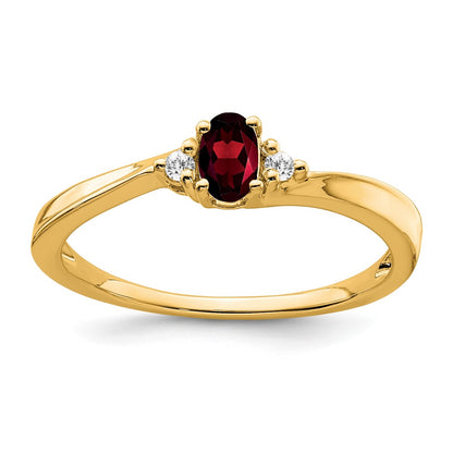 14K Yellow Gold 5x3 Oval January/Garnet and Diamond Ring