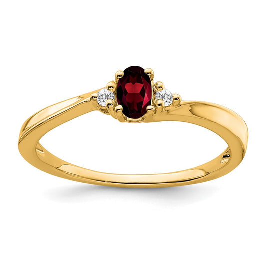 14K Yellow Gold 5x3 Oval January/Garnet and Diamond Ring