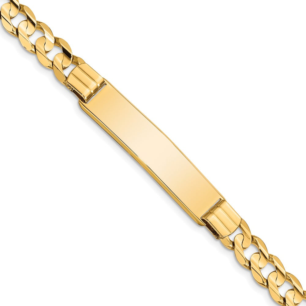 14K Yellow Gold Polished Solid Chain/Solid Plate Curb Link 37x8mm Plate 8 Inch ID Bracelet