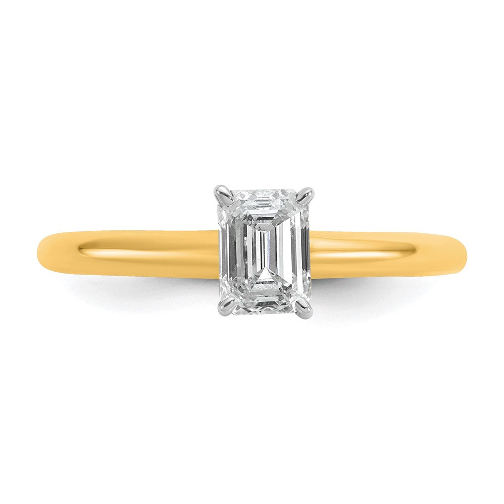 14K Two-Tone Gold Two-tone 3/4 carat Certified Lab Grown Diamond VS+ F+ Emerald Solitaire Complete Engagement Ring