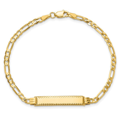 14K Yellow Gold Polished Solid Chain/Solid Plate 3.0mm Figaro Link Diamond-cut 27x5.5mm Plate 8 Inch ID Bracelet