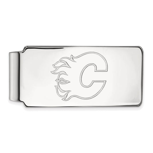 10K White Gold NHL LogoArt Calgary Flames Money Clip