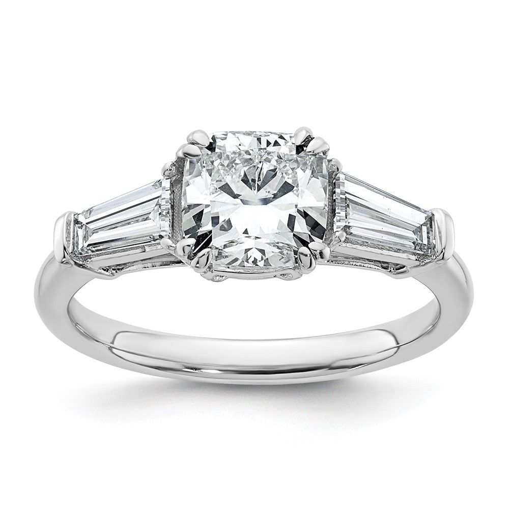 14K White Gold 2 carat Lab Grown Diamond VS+ F+ Cushion and Tapered Baguette Complete Three Stone Engagement Ring