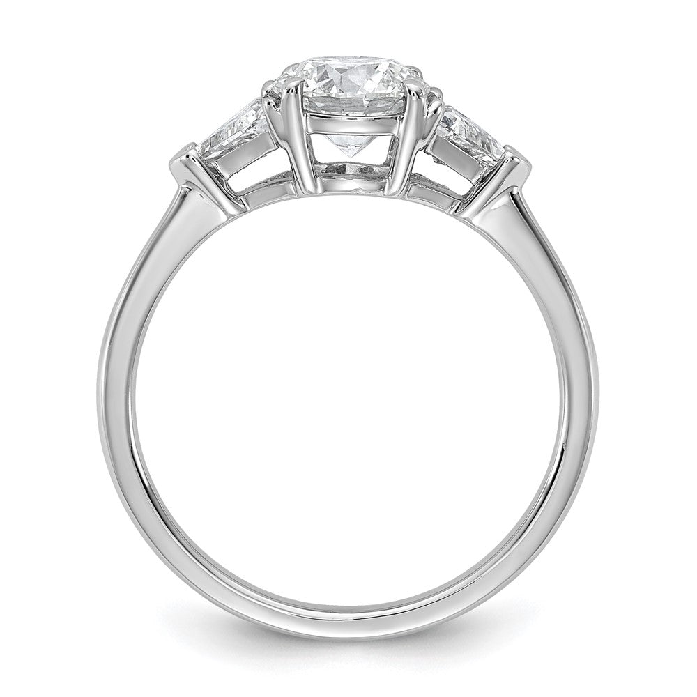 14K White Gold 1 1/2 carat Certified Lab Grown Diamond VS+ F+ Round and Triangle Complete Three Stone Engagement Ring