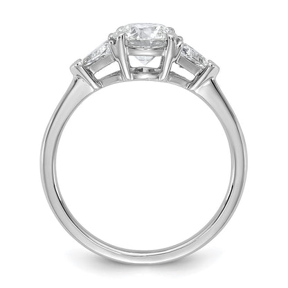 14K White Gold 1 1/2 carat Certified Lab Grown Diamond VS+ F+ Round and Triangle Complete Three Stone Engagement Ring
