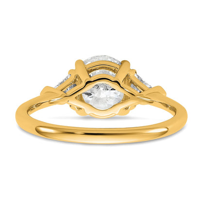 14K Yellow Gold 2 carat Certified Lab Grown Diamond VS+ F+ Round and Triangle Complete Three Stone Engagement Ring