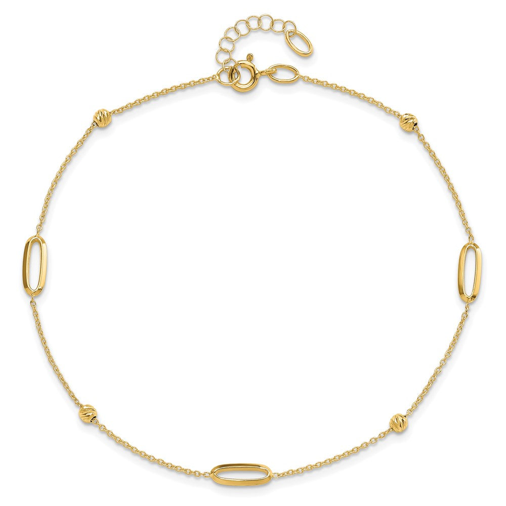 14K Yellow Gold Ovals and Beads 9 Inch Plus 1 Inch Extender - Total 10 Inch Anklet