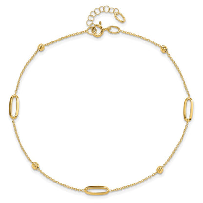 14K Yellow Gold Ovals and Beads 9 Inch Plus 1 Inch Extender - Total 10 Inch Anklet