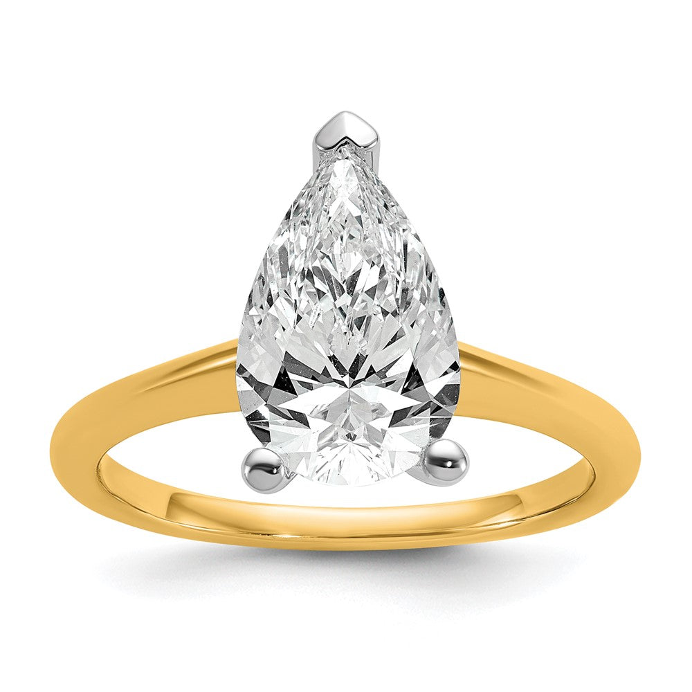 14K Two-Tone Gold Two-tone 2 1/2 carat Certified Lab Grown Diamond VS+ F+ Pear Solitaire Complete Engagement Ring
