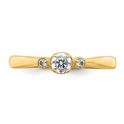 14K Yellow Gold Beaded Edge Petite 3-Stone 1/4 carat Round Diamond Complete Promise/Engagement Ring