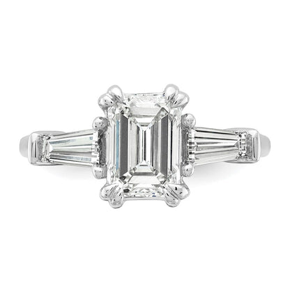 14K White Gold 1 3/4 carat Lab Grown Diamond VS+ F+ Complete Emerald and Tapered Baguette Engagement Ring
