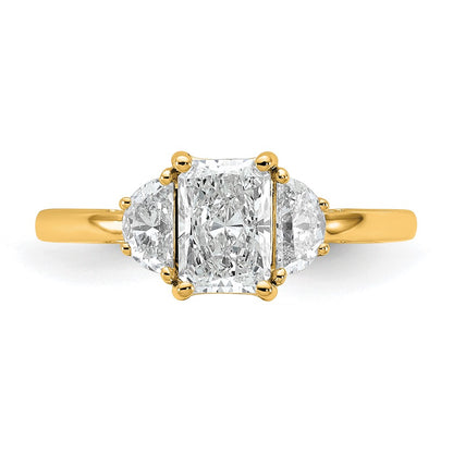 14K Yellow Gold 1 3/8 carat Certified Lab Grown Diamond VS/SI+ G+ Radiant and Half Moon Complete Three Stone Engagement Ring
