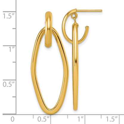 14K Yellow Gold Polished Oval Dangle C-Hoop Post Earrings