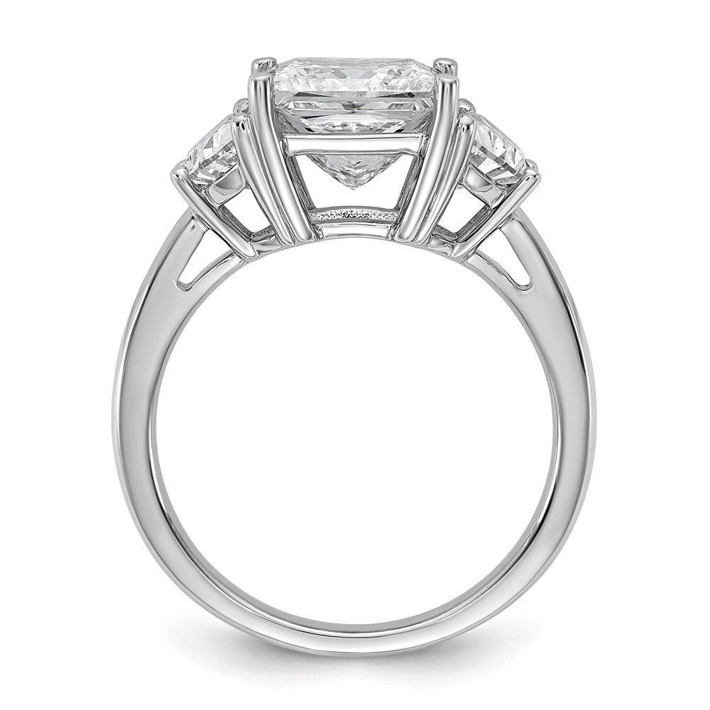 14K White Gold 4 carat Certified Lab Grown Diamond VS+ F+ Princess and Half Moon Complete Three Stone Engagement Ring