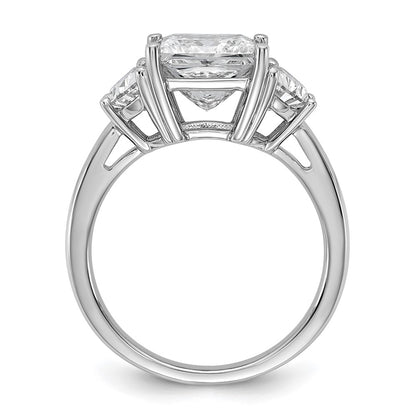 14K White Gold 4 carat Certified Lab Grown Diamond VS+ F+ Princess and Half Moon Complete Three Stone Engagement Ring