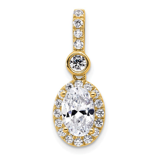 14K Yellow Gold 2 carat Lab Grown Diamond VS/SI+ G+ Oval Complete Halo Pendant