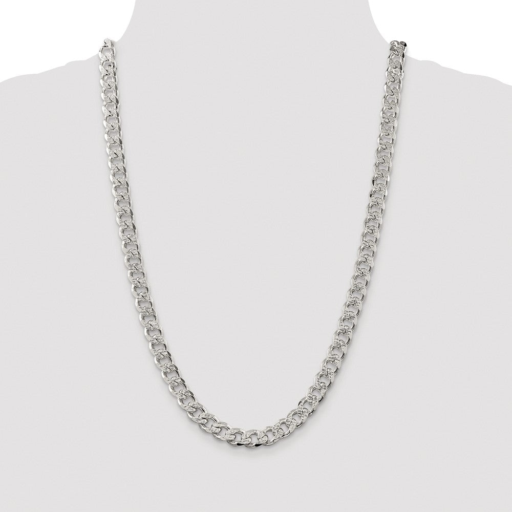 Sterling Silver Rhodium-plated 9.3mm Pav‚ Curb 26 Inch Chain