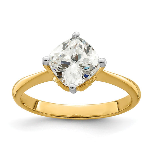 14K Yellow Gold (Holds 2 carat (7.60 mm) Cushion-cut) 4-Prong with 1/15 carat Diamond Leaf Design Semi-Mount Engagement Ring
