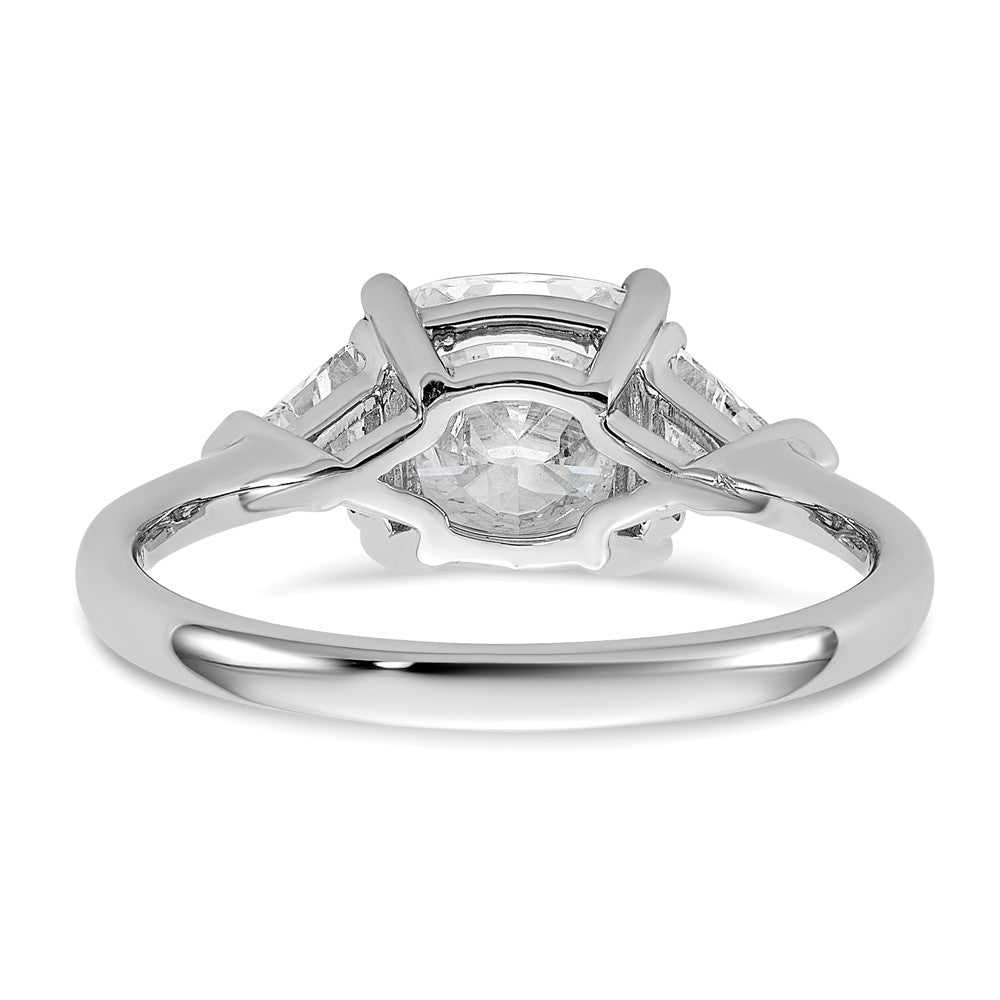 14K White Gold 2 1/2 carat Certified Lab Grown Diamond VS+ F+ Cushion and Triangle Complete Three Stone Engagement Ring