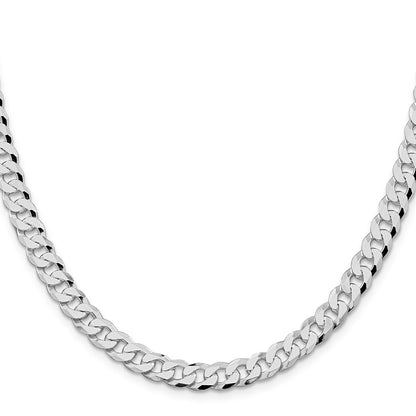 Sterling Silver Rhodium-plated 7mm Beveled Curb 22 Inch Chain